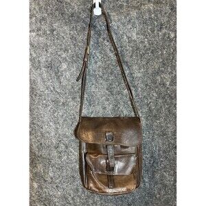 Vintage Brown Genuine Leather Saddle Crossbody Bag Western Adjustable Strap